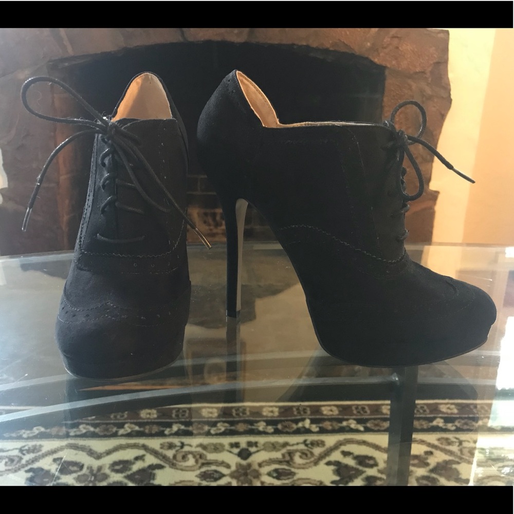 Forever 21 Black Lace Up High Heel Ankle Booties